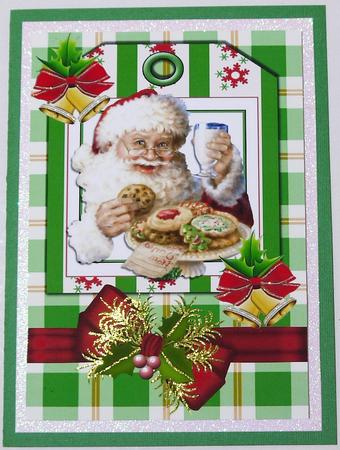 Santa with Milk and Cookies on a Tag with Bow A4 by Selina Dittmann
