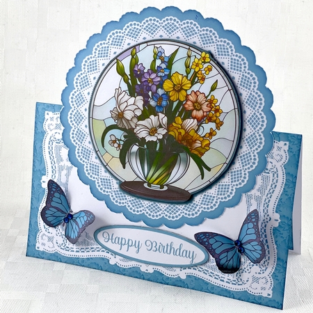 Stained Glass Floral All Occasions 7 x 7 Shaped Card by Shannah Bartle