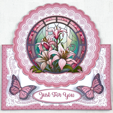 Stained Glass Pink Lilies All Occasions 7 x 7 Shaped Card by Shannah Bartle