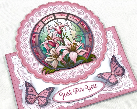 Stained Glass Pink Lilies All Occasions 7 x 7 Shaped Card by Shannah Bartle
