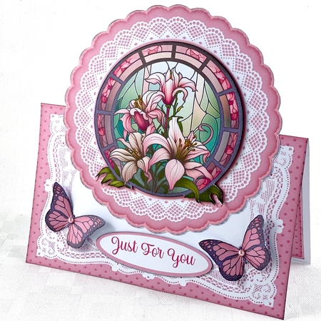 Stained Glass Pink Lilies All Occasions 7 x 7 Shaped Card by Shannah Bartle