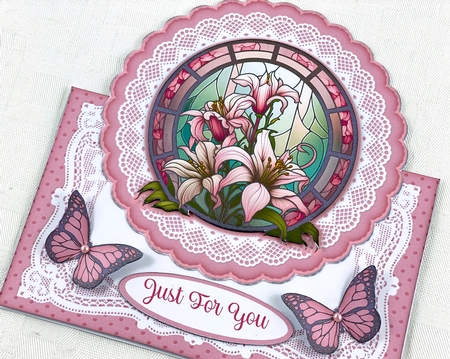 Stained Glass Pink Lilies All Occasions 7 x 7 Shaped Card by Shannah Bartle