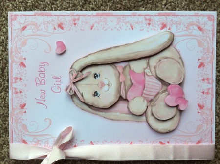 Watercolour Bunny Rabbit Card front New Baby Girl by Sharon Brooks