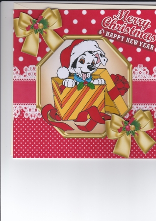 Cute Dalmation puppy with christmas present & bows 8x8 by Sharon Evans