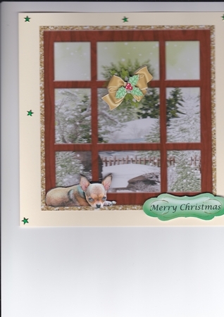 Christmas Window with Chihauhua by Sharon Evans