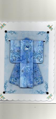 A6 Diamond Flourish Kimono Card in Blue Decoupage by Sharon Evans