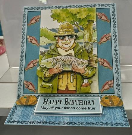 Fishing Fisherman Easel Card Handcut by SHARON CHAMBERLIN