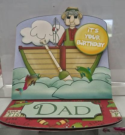 Gone Fishing Easel Card with Decoupage by SHARON CHAMBERLIN