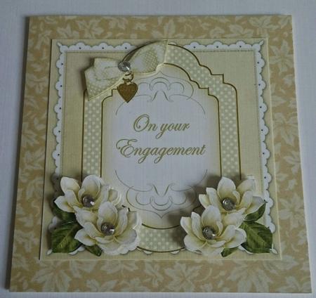 Cream Magnolia Your Engagement Fancy 7in Decoupage Topper by SHARON CHAMBERLIN