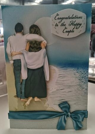 Couple Walking Along the Beach Anniversary or Engagement by SHARON CHAMBERLIN