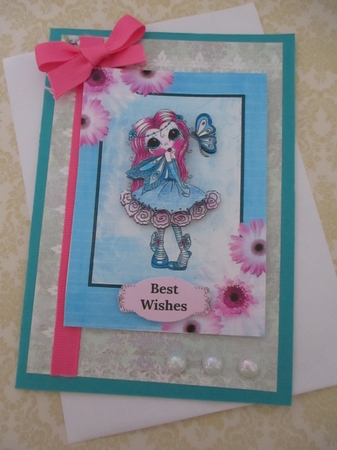 Daisy Dolly Decoupage Card Front by Sharon Clifford