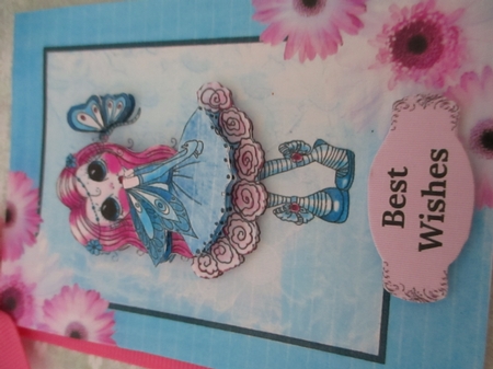 Daisy Dolly Decoupage Card Front by Sharon Clifford