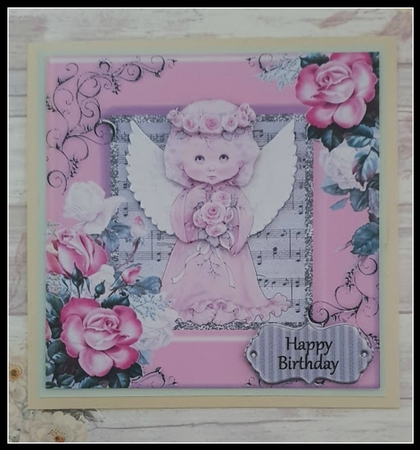 Baby Angel Rose Decoupage Card Front by Sharon Clifford