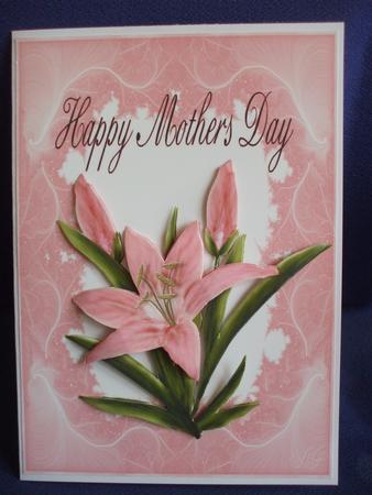 Pink Lily Mothers Day Card Front by Sharon Scott