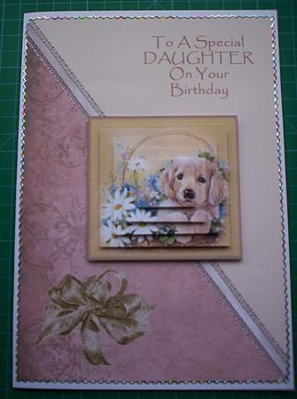 Puppy in Basket Pyramid Card Frtont - Daughter by Sharon Scott