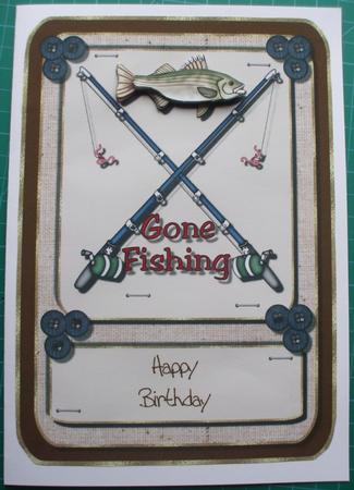 Gone Fishing Birthday Card Topper by Sharon Scott