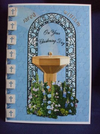 The Christening Font on Blue by Sharon Scott