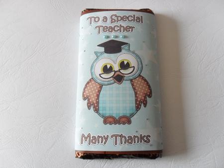 Hoot Wise Owl Thank You Teacher Chocolate Wrapper by Sharon Stainforth