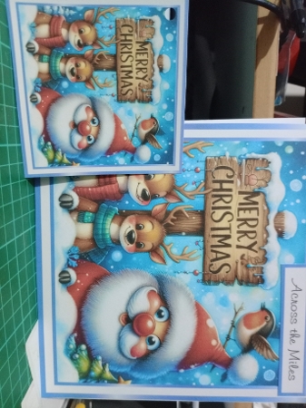 blue christmas reindeer and santa by Sharon Stinson