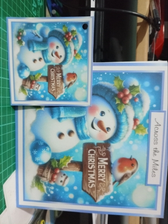 blue christmas snowman 2 by Sharon Stinson