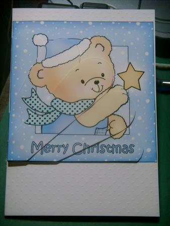 Cute Hunney Bear Robert has a Christmas Star - Fan Pyramage Topper by Sharon Stinson