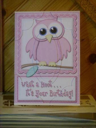 A5 What a Hoot Owl Birthday Scallop Corners and Pyramage by Sharon Stinson