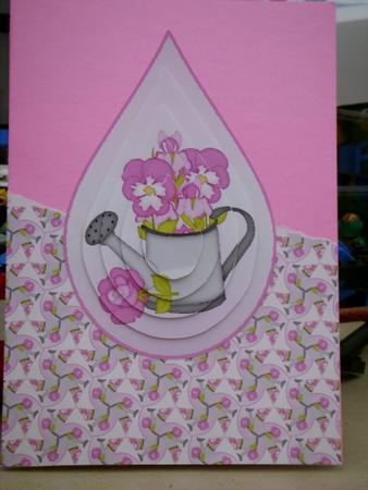Pink Flowers in Watering Can Teardrop by Sharon Stinson