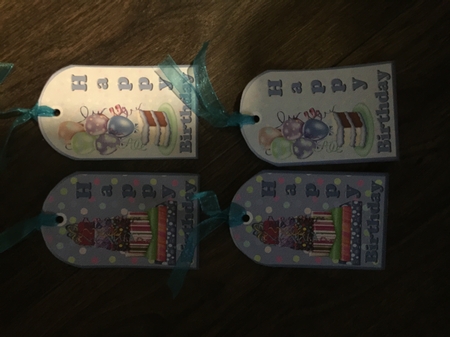 8 Birthday Cake / Presents Gift Tags Pink or Blue by Sharon Wilson