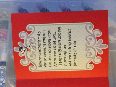 lovely black and white spotty dalmation with silver bow card front and insert by Sharon Wilson