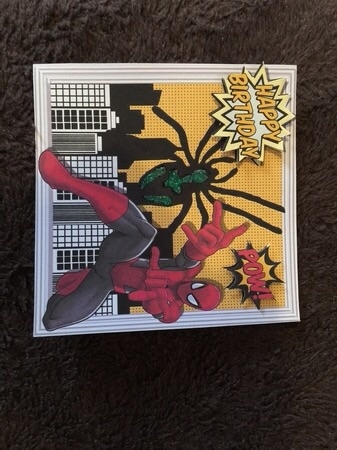 Spider hero silver man is in the city 8x8 by Sharon Wilson