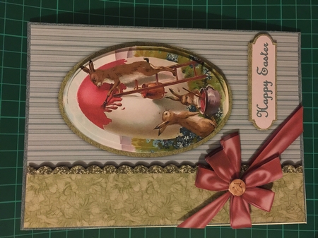 Colorful Easter Bunny Painting Egg Easy Card Front by Sharon Wilson