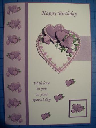 Lilac Hearts Card Front with Decoupage - Birthday by Sharon Davies