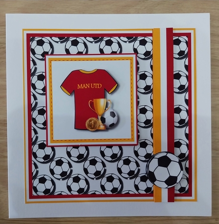 7x7 Man Utd Card Front, Topper & Decoupage with Sentiments by Sharron Hylton