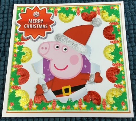 peppa pig in festive bauble frame 8x8 by Sharron Hylton