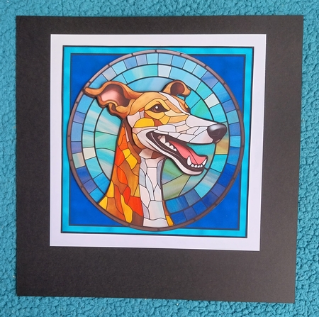 Stained Glass Dog Portrait - Greyhound by Sharron Hylton