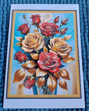 Gold and Red Roses A4 by Sharron Hylton