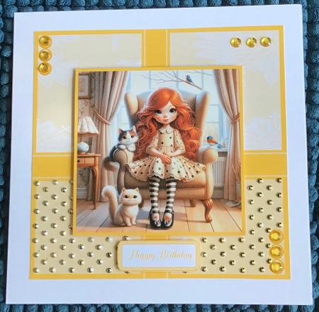 A Girl And Her Cat 2 Card Front 6x6 by Sharron Hylton