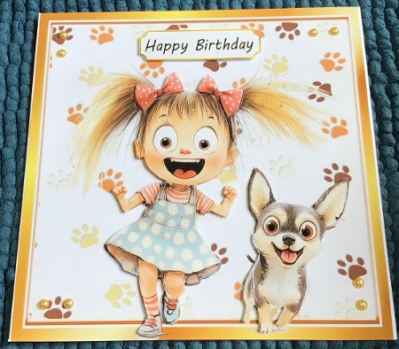 Cartoon Girl With Puppy Paw Prints 8x8 (THREE) by Sharron Hylton