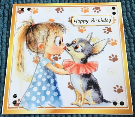 Cartoon Girl With Puppy Paw Prints 8x8 (SEVEN) by Sharron Hylton