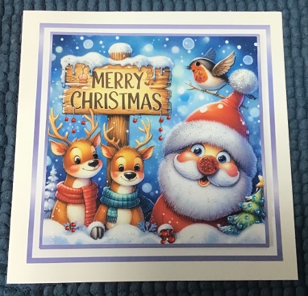 blue christmas reindeer and santa by Sharron Hylton
