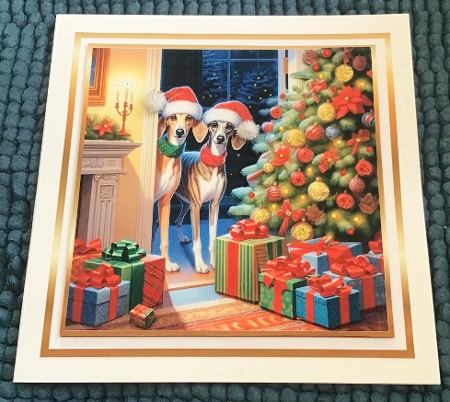 christmas peeping greyhounds by Sharron Hylton