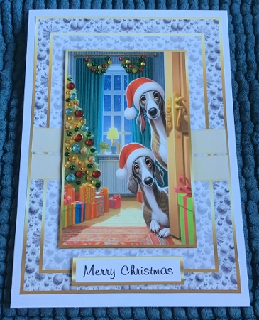 A5 christmas peeping greyhounds by Sharron Hylton