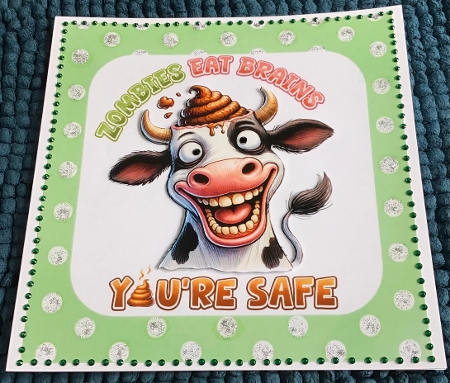 Green 8x8 Polkadot Frame With Cow With Humour (ONE) by Sharron Hylton