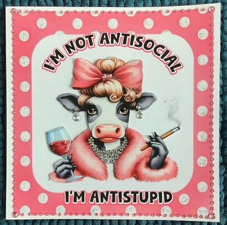 Pink 8x8 Polkadot Frame With Cow With Humour (TWO) by Sharron Hylton