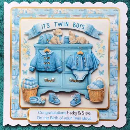a new arrival in blue twins by Sharron Hylton