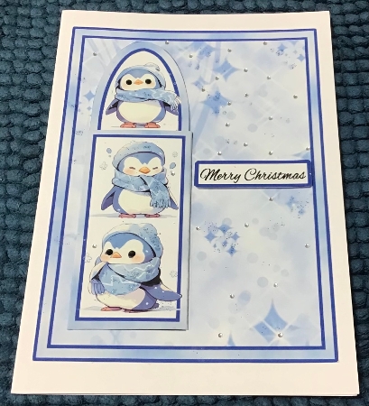 Bookmark card blue penguins by Sharron Hylton