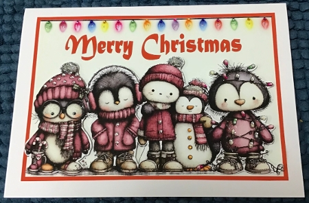 Cute Christmas Penguins A5 Card by Sharron Hylton