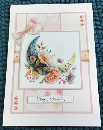 A Floral Crescent Moon - 5x7 Version by Sharron Hylton