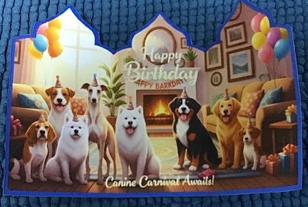 Puppy Pawty Birthday Card – Canine Carnival Celebration by Sharron Hylton