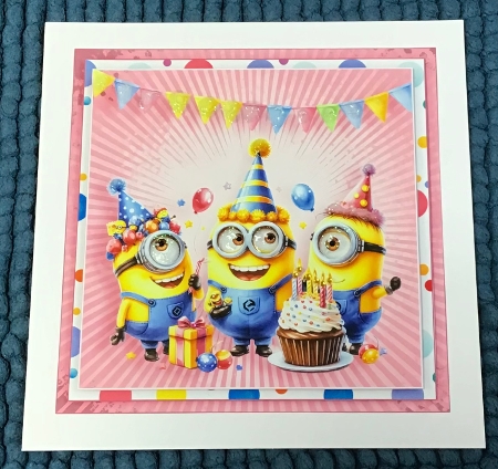 Minion Cheers Birthday Card Front Kit-4 by Sharron Hylton